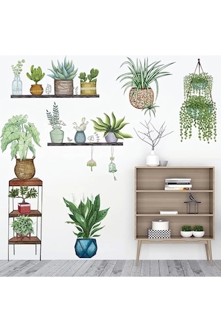 Tropikal Bitkiler Duvar Stickerı Model D Çok Renkli