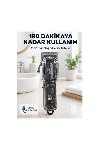 Şarjlı Erkek Saç Tıraş Makinesi Ayarlanabilir Bıçaklı 4 Taraklı 180 Dakika