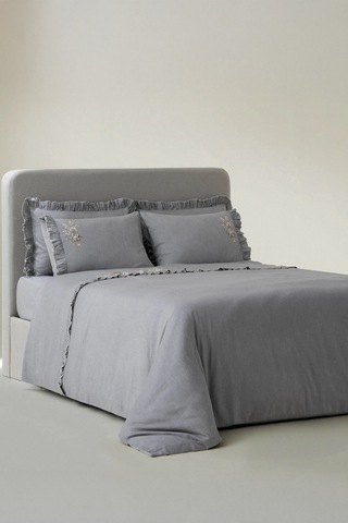 Ecocotton Zaira Gri %100 Organik Pamuk Çift Kişilik Nevresim Takımı Gri