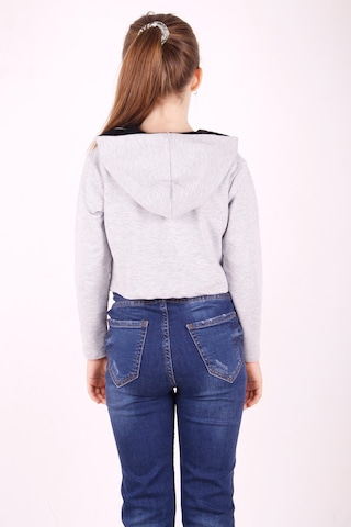 Toontoy Kız Çocuk Taş İşlemeli Kapşonlu Sweatshirt Gri Melanj