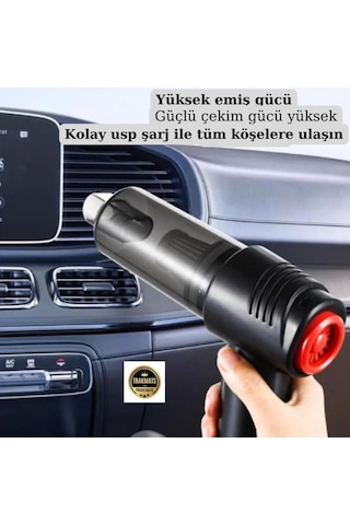 Usb Giriş İle Uyumlu Güçlü Emiş Üfleme Özellikli Ev Araç Kablosuz Şarjlı El Süpürgesi Siyah Diğer