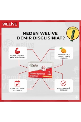 Demir Bisglisinat + Vitamin C Takviye Edici Gıda 30 Kapsül