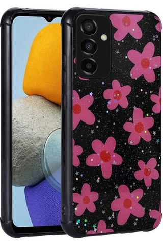 Samsung Uyumlu Galaxy M23 Kılıf Simli Desenli Kamera Korumalı Parlak Zore Popy Kapak Çiçek