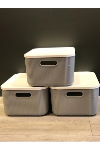 Bayev 3 Adet Storage 13 Lt Gri Dolap Içi Düzenleyici Kutu - Çorap Kıyafet Kapaklı Saklama Kabı Gri
