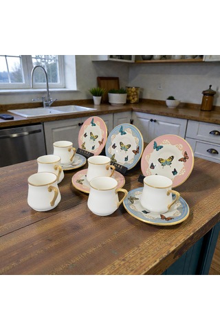 Sudedi Home Sudedi Butterfly Altın Yaldızlı Kahve Fincan Takımı Çok Renkli