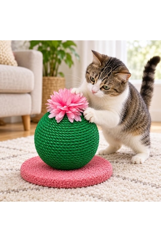 Dekoratif Kedi Tırmalama Oyuncağı, Halat Sarımlı Kaktüs Tasarım, Tabanlı Kedi Tırmalama Ve Oyun Ürünü Yeşi