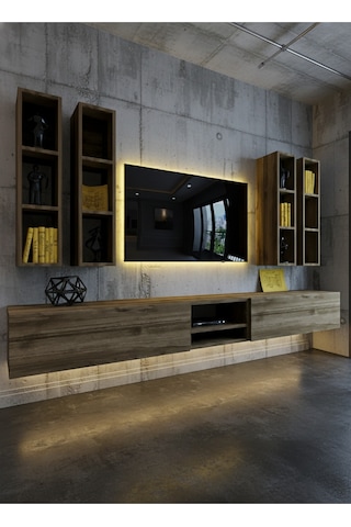 Resital Ledli Duvara Monte Tv Sehpası - Ceviz - W6004-2 Ceviz