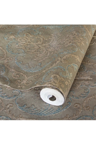 Adawall Eternal Glory Design Wallpaper - Damask Desen Rococo 1312-3/15 Kahverengi Mavi 1.06x15.6m - 16.5m² Çok Renkli