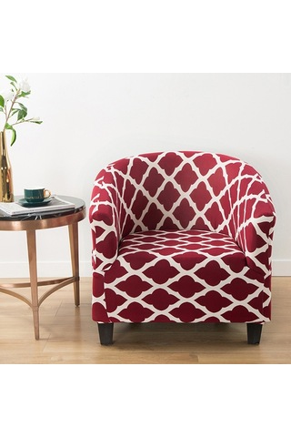 Sones Elastik Her Şey Dahil Tek Kişilik Yarım Daire Baskılı Kanepe Kılıfı Stil Kırmızı
