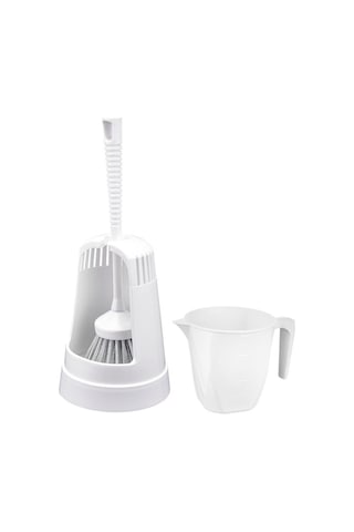 3 Lü Wc Tuvalet Temzilk Seti, Klasik Wc Fırça Takımı + Maşrapa 1,5 Lt + Sessiz Wc Kapağı Seti Beyaz Beyaz