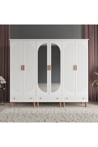 Beenal Furkan 6 Kapaklı Gardırop Dolap 240cm Beyaz-Beyaz