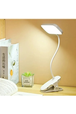 Vkemall Usb Şarjlı Led Okuma Lambası - Uyku Odası/masaüstü, 3 Parlaklık Seviyesi, Göz Korumalı, Esnek Boyun, Klipsli Tasarım Beyaz
