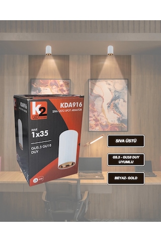K2 Kda916 Metal Sıva Üstü Yuvarlak Spot Armatür Beyaz- Rose Gold Beyaz - Gold