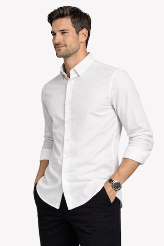 Classics Men Shoow Uzun Kol Slim Fit Erkek Keten Gömlek - 7576 Beyaz