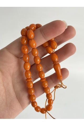 Oval Kesim Kokulu Toz Kehribar Tesbih 33lük 7mm A008