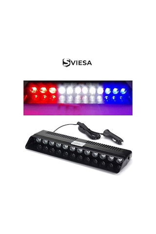 S12 Kırmızı Mavi Beyaz Yanan Cam İçi Led 12 Ledli Vantuzlu Çakmaklık Girişli 12 Volt