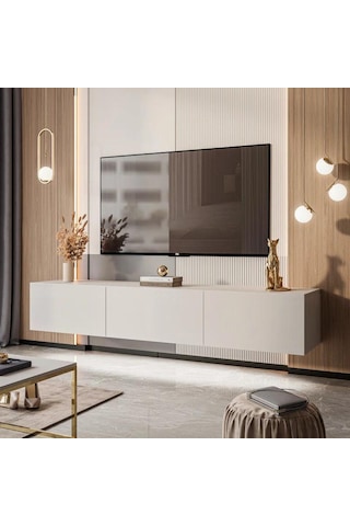 Tv Ünitesi Tv Sehpası Alt Modül 200 Cm Krem Mdf