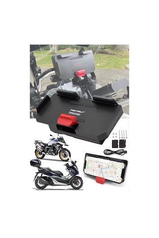 Universal Motosiklet Telefon Ve Gps Navigasyon Tutacağı Kablosuz Hızlı Şarjlı Çift Usb Girişli Siyah