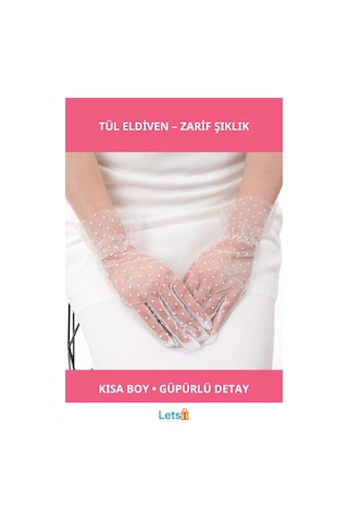 Letsii Kısa Boy Güpürlü Beyaz Puantiyeli Tül Eldiven Çok Renkli