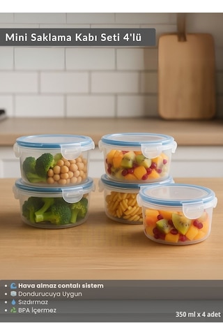 Mini Erzak Saklama Kabı Seti 4'lü Bpa Free Gıda Kutusu Bpa Free Hava Almaz 350 Ml Şeffaf
