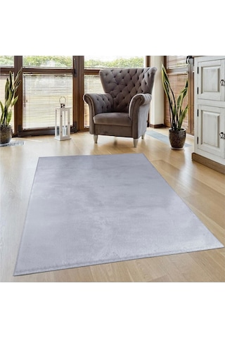 Vl Comfort Peluş Halı Gri Overloklu Gri