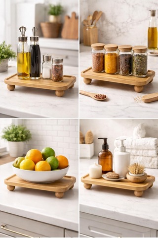 Bambu Sunumluk Stand Yağlık & Baharatlık Organizer, Tezgah Üstü Çok Amaçlı Bambu Stand Bambu