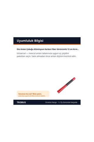 Trobus Oto Anten Çubuğu Alüminyum Karbon Fiber Görünümlü 12 Cm Kırmızı
