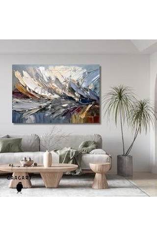 Yatay Kanvas Duvar Tablosu Gri Bordo Fırça Darbeleri 150 X 100