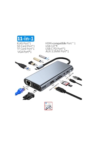 Usb Type C Apple Uyumlu MacBook Çevirici 11 In 1 Hub 4K Hdmı Rj45 Usb 3.0 Pd (550903104)