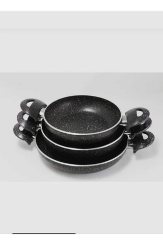 Dayanıklı Siyah Granit 3 Lü Tava Seti 20-22-24 Cm Isıya Dayanıklı, Şık Tasarım Siyah