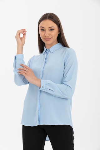 Pera Moda Basic Önü Kısa Arkası Uzun Küçük Ve Büyük Bedenli Jessica Gömlek Mavi
