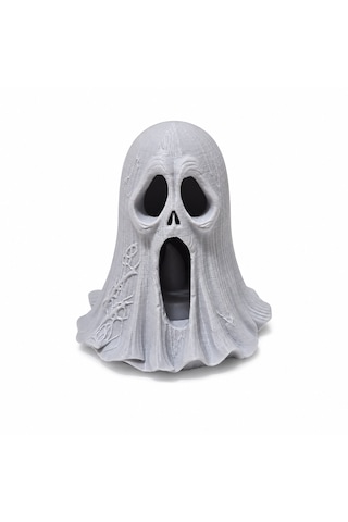 Dekoratif 3d Baskı Hayalet Mumluk Halloween Korku Temalı Ghost Biblo Led Mumluk Açık Gri
