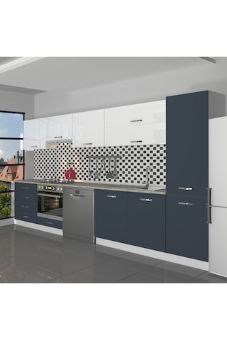 Decoraktiv Elite 325yq Ankastre Fırın Modüllü Mdf Hazır Mutfak Dolabı - Tezgah Dahil - Antrasit - Beyaz