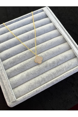 Ulaş Aksesuar Beyaz Sedef Yonca Gold Zincir Kararmaz Paslanmaz Kadın Kolye Gold