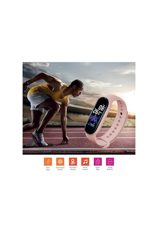 Polosmart Pssw17 Akıllı Bileklik 5.1v Titreşimli Bluetooth Adım Sayar Kalp Atışı Uyku Takibi Pembe