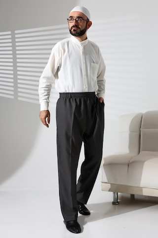 Erkek Beli Lastikli Cepli Hac Ve Umre Kışlık Yün Efektli Şalvar Pantolon - Füme İsr Füme