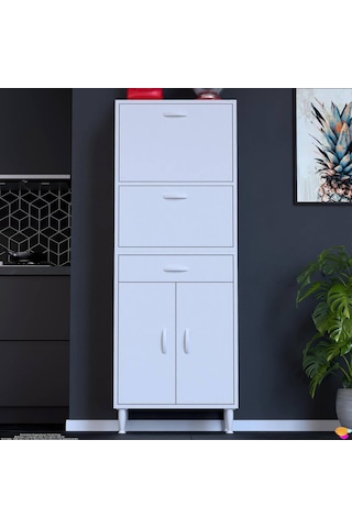 Modilayn Vio 55x163,4x32,5 Cm Yeni Çekmeceli, Kapaklı, Ekmeklikli, Çok Amaçlı Mutfak Dolabı. Beyaz