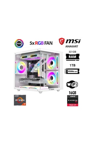 Xaser Cube X40 R7-5700X 32 GB 1 TB M.2 Nvme SSD 16 GB RX9060 Xt Free Dos Masaüstü Oyuncu Bilgisayarı