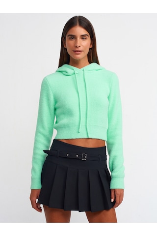 Dilvin Yumuşak Dokulu Kapşonlu Crop Kazak Göbeği Camgöbeği