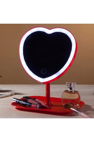 Valkyrie Kalp Şeklinde Led Işıklı Şarjlı Makyaj Aynası Kırmızı