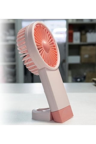 Şarjlı Mini El Fanı Standlı Çantaya Kemere Asılabilir, 3 Modlu Güçlü Serinletici Vantilatör Pervane Pembe