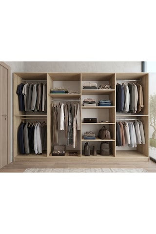 Monara Tamamı Mdf 8 Kapaklı Dolap Gardırop Meşe