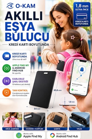 Akıllı Cüzdan Bulucu Kredi Kartı Boyutunda Aircard Kablosuz Şarj Apple Uyumlu & Android Ok110