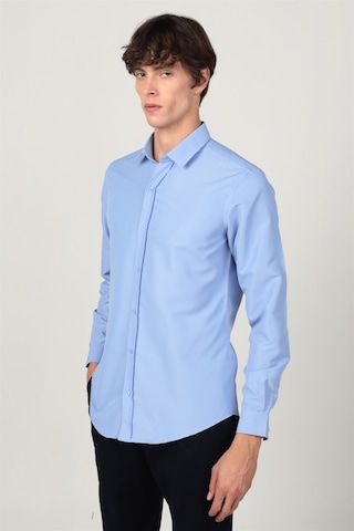 Tudors Slim Fit Uzun Kollu Kolay Ütü Teri Emen Nefes Alan Doku Kravatlık Dört Mevsim Erkek Gömlek 24892 Mavi