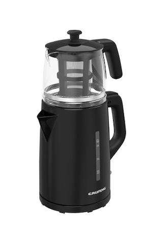 Siyah Çay Makinesi, 0.8 Litre Cam Demlik Kapasitesi