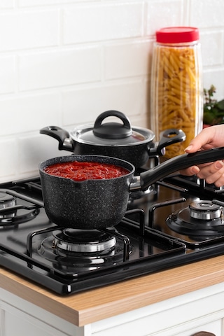 Porsima 4398 4 Parça Kaçerola Sosluk Sütlük Mini Granit Tencere Sahan Seti Siyah 14cm siyah