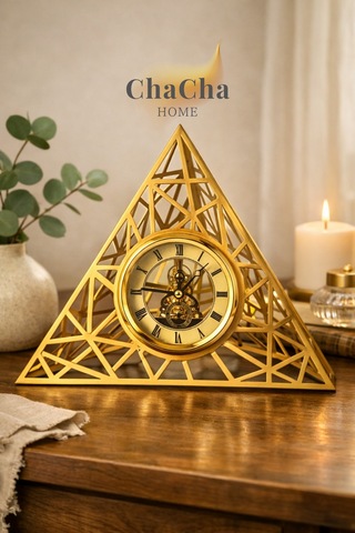 Chacha Home Gold Piramit Tasarım Dekoratif Masa Saati Lüks Salon & Ofis Aksesuarı Gold