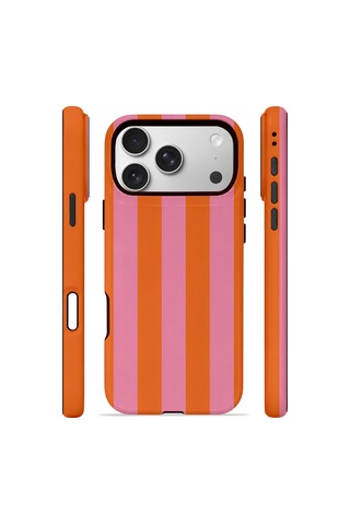 Apple iPhone Uyumlu 17 Pro Max Vorian Çift Katmanlı Magsafe Kılıf Tangerine Rose Stripe