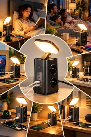 Çoklu Akım Korumalı Masaüstü Priz 4 Priz, 2 Usb-c + Usb-a, Pd 20w & Qc 18w Hızlı Şarj, 3680w, Led Aydınlatmalı 1.9 M