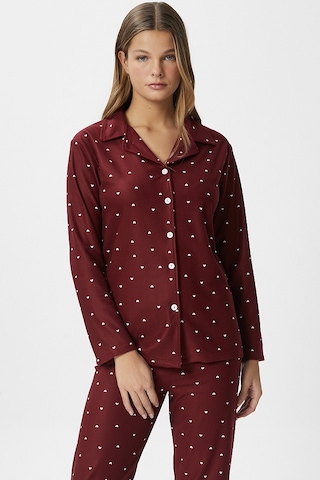Ritnice Kadın Nora Premium Bordo Kalp Süet Doku Düğmeli Yılbaşı Pijama Takımı Bordo